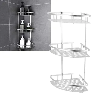 Jopwkuin 3-stufiges Eckregal für Dusche, Aluminium, Silber, faltbar, Wandmontage, Bad, Küche, Wohnzimmer, Schlafzimmer, Büro