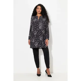 Ulla Popken Tunika Longtunika Tupfen Tunika-Ausschnitt Zierfalte schwarz 46/48