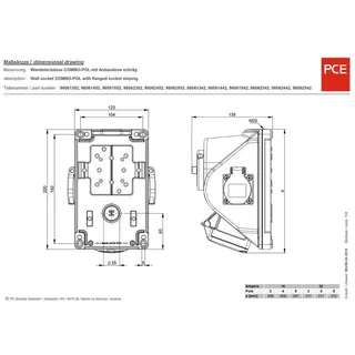 PCE CEE-Wandsteckdose 16A 5-polig 400V grau/rot