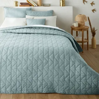 Gesteppte Tagesdecke Scenario Mit Zickzack-muster, Baumwolle 150 x 150 cm grautürkis 150 x 150 cm