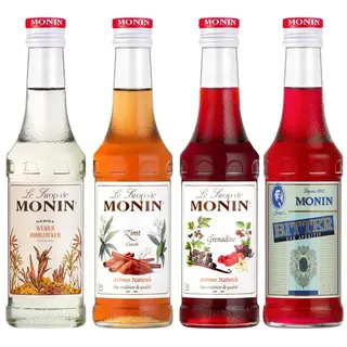 Monin Sirup Probierpaket Winter Set (4 x 250 ml) – Rohzucker, Zimt, Grenadine & Bitter – Cocktail Sirup für Glühwein, Punsch, Limonaden, Kaffee & Mixgetränke