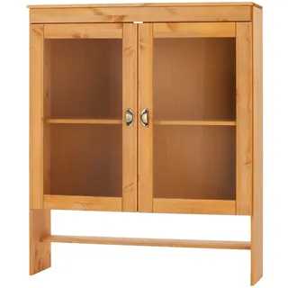 Home Affaire Vitrinenaufsatz Oslo 100 cm breit aus massiver Kiefer mit 2 Glastüren Metallgriffe beige