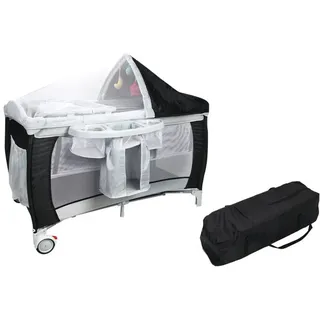Costway Babybett Reisebett Klappbett Babyreisebett Kinderbett Kinderreisebett Laufstall + Wickelauflage Mit Schaukelfunktion Schwarz