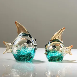 XINGYUANHE Glas Farbverlauf Bunte Fisch Statue Kristall Fisch Figur Skulptur Zimmer Aquarium Ästhetische Ornament Hause Schreibtisch Dekor