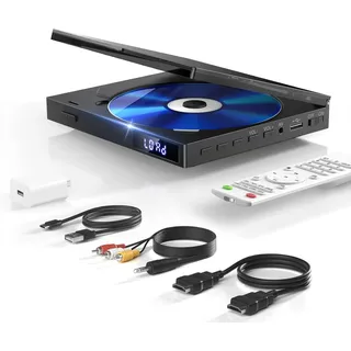 Slim DVD-Player, kompakter DVD-Player für TV, 1080P HDMI DVD-Player für alle Regionen frei, Playbakc-Speicher, HDMI/AV-Ausgang, USB 2.0, unterstützt PAL/NTSC