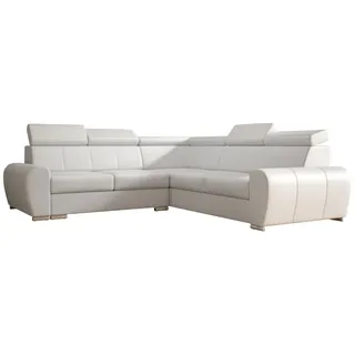 Ecksofa 255 cm Leder Weiß Rechte Seite Apollo KN09 - Weiß