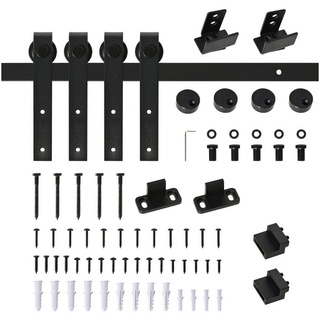 Homcom Schiebetürsystem Laufschiene Schiebetürbeschlag für doppelte Holztüren Zubehör Kohlenstoffstahl Schwarz 183 x 0,6 x 18 cm