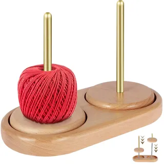 Garnhalter, doppelt, aus Holz, Garnabroller, Doppelhaken, drehbar, ohne Knoten, tragbar, aus Holz, zum Stricken, Geschenk für Strickliebhaber (E)