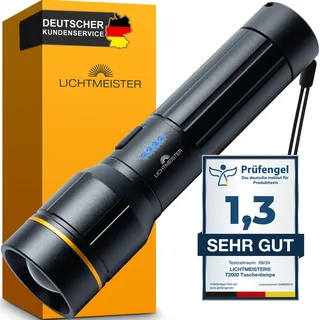 LICHTMEISTER® Taschenlampe (2000 Lumen, 5000 mAh Akku) - Taschenlampe LED aufladbar und extrem Hell