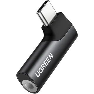 UGREEN USB C auf 3,5mm Klinke 90 Grad Winkel Adapter auf Klinke, Aux Kopfhörer Adapter mit DAC Chip kompatibel mit iphone17/17 air/17pro/17pro max, Galaxy S 25 Serie, iPad, Mac(Schwarz)