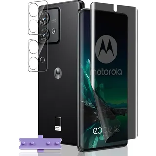 Jaavkkma 1 Stück Sichtschutz Schutzfolie Flexible für Motorola Moto Edge 40 Neo + 2 Stück Kamera Schutzglas, Anti-Spy, Displayschutzfolie für Moto Edge 40 Neo - Privacy Weich TPU Folie
