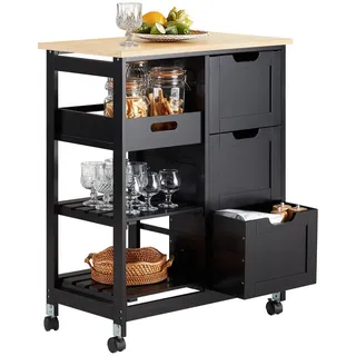 SoBuy Servierwagen mit Rollen Schwarz - (B)67 x (H)84,5 x (T)37cm | Gr.: onesize