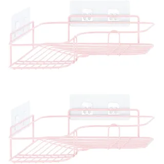 Navaris 2x Duschablage ohne Bohren - Bad Duschregal Eckregal 2er Set - Badezimmer Regal Wand - Ablage für Dusche Aufbewahrung - Metall Dusch Ecke - Pink
