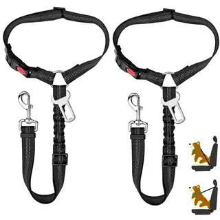 BOOSHMall Hundegurt fürs Auto, 2 in 1 Anschnallgurt Hund Auto, Verstellbar Hunde Sicherheitsgurt Auto, mit Elastischer Ruckdämpfung und Starke Karabiner, für alle Hunderassen Autotypen 2Pcs