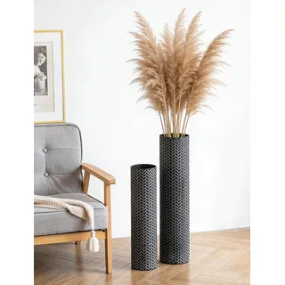 Sziqiqi Bodenvase Groß Schwarz Hohe: 70/55 cm Metall Bodenvasen für Wohnzimmer - Dekorative Vase Groß für Boden Set von 2 - Bodenvase XXL für Schlafzimmer Küche Kamin Ecke