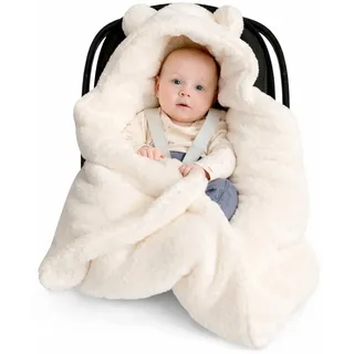Einschlagdecke Babyschale Baby Decke Winter – Kinderwagenzubehör Neugeborene – Fußsack Autositz – 90x90 cm – 3- und 5-Punkt-Gurtsystem – Winterdecke Baby – Neugeborenen Ausstattung 0–12 Monate - Ecru
