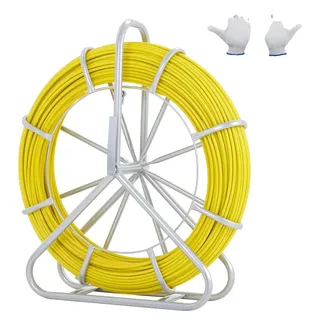 Vevor Fiberglas Kabel Rad Ø7,9mm x 150m Glasfaserstab inkl. Stahlhaspel Handschuhe Bremsgriff Metall-Zugköpfe Fischband -40°C bis +80°C Einziehhilfe Einziehband Einziehspirale