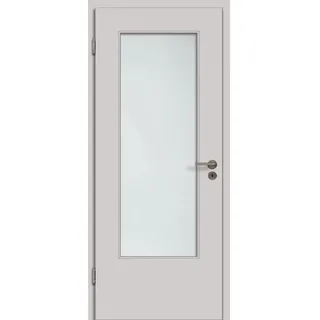 Kilsgaard Zimmertür mit Lichtausschnitt Uni Grau Lamikor Typ 43/LA Eckkante, DIN Links, 735x1985 mm