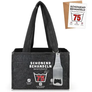 WenmthG Schonend Behandeln 75 Lustige Geschenke Geburtstag Männerhandtasche Bier mit Flaschenöffner und Grußkarten für Männer Frauen Freund, Männerhandtasche Bier Flaschenträger für 6 Bierflaschen