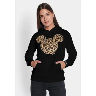 Course Damen Hoodie Original Mickey Mouse Flock Fake Fur Animal Print Leo Disney, Schwarz, XS - XS