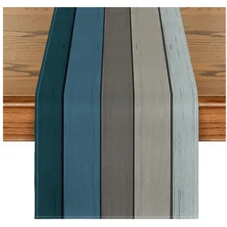 LuxusKollektion Tischläufer Tischläufer rustikal Holz antik Planken Deko 40 x 180 cm Blau Grau bunt