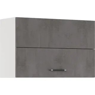 Impuls Küchen Faltlifthängeschrank IMPULS KÜCHEN "Prag", in zwei Breiten, Höhe 57,9 cm grau (beton, optik schiefer dunkelgrau), B:90cm H:57,9cm T:34,2cm, Dekorfolie, Holzwerkstoff, Schränke, Gr. B/H/T: 90 x 72,3 cm x 34,5 cm, Weiß Hochglanz, 2 Fronten