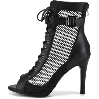 VCIXXVCE Damen Lateinische Tanzstiefel Schnüren Schwarz Salsa Bachata Tango Ballsaal Tanzschuhe Reißverschluss Ballsaal Netzgarn Tanzschuhe, 46 EU - 46 EU