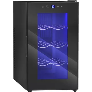 HOMCOM Weinkühlschrank 1 Zonen für 8 Flaschen, 21L, 8-18 °C, Getränkekühlschrank mit UV-beständiges Glastür, Thermoelektrik, verstellbare Regale, LED Touch-Display, LED-Beleuchtung, Schwarz   Aosom