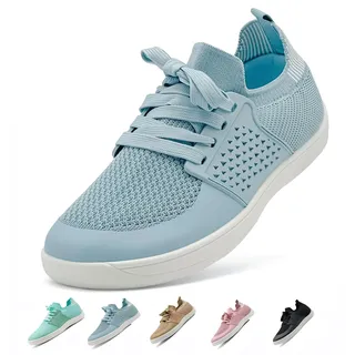 vinshoeci Barfußschuhe Damen Herren - Breite Zehenbox Atmungsaktiv Mesh Barfuss Sneaker/Leichtgewichts rutschfest Fitnessschuhe Walkingschuhe(Blau 39 EU - 39 EU