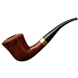 MUXIANG Mediterrane Tabakpfeife aus Briarholz, Zulu-Tabakpfeifen, einzelner Metallring, Dekor, gebogener gezielter Stiel, 9 mm Kohlefilter AA0024 (dunkle Farbe)