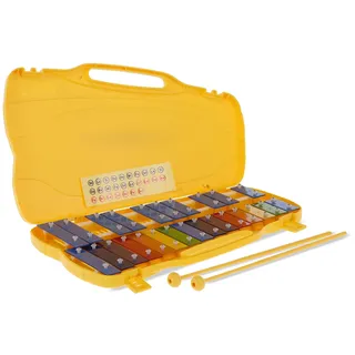 Gewa Glockenspiel, Klangspiel, Xylophon, mit 25 bunten Metallklangplatten, Chromatisch (Tonumfang G5-G7), inkl. 2 Schlegel, Kunststoffetui mit Griff, gelb