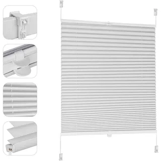 Sekey Plissé verduistering zonder boren, venster plissé klembevestiging jaloezie, verstijfd, ondoorzichtige zonwering, rolgordijn, 70x200cm, Weiß