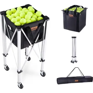 Vevor Faltbarer Tennisballbehälter, fasst 150 Tennisbälle, leichter Tennisballkorbwagen aus Aluminiumlegierung mit Rädern, abnehmbare Tasche, Tragetasche, tragbarer Sport-Lehrwagen für Tennisspieler
