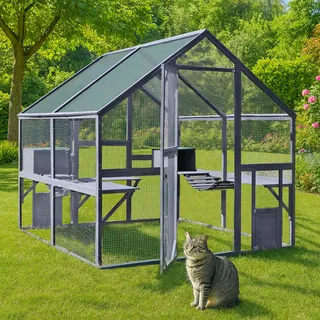 Wiltec Freilaufgehege Katzen 140x187x187cm Katzenfreigehege Holz, Außengehege Verschiedene Ebenen, Katzengehege für Garten, Balkon