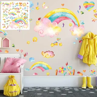Wandtattoo Wandaufkleber Regenbogen Rainbow Bunt Vinyl Wanddeko | Format 220 x 190 cm selbstklebende Vinylfolie für Kinderzimmer Babyzimmer konturgeschnitten leicht anzubringen