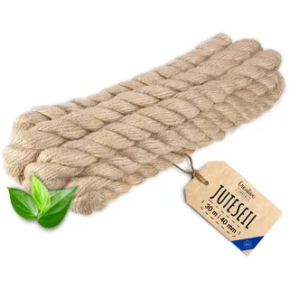 Creative Deco Juteseil Juteschnur | 30m Lang (Personalisierung alle 5m möglich) | 40mm Dickes Seil | Jute Hanfseil Tau Schnur | Gedreht Garn Kordel Naturfaser | Braunes Deko Seil Handlauf DIY Garten