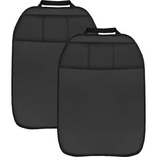 L & P Car Design 2 Stück Rückenlehnenschutz Sitzschoner Lehnenschutz Hecksitzschoner Kunstleder mit 3 Taschen - Schwarz