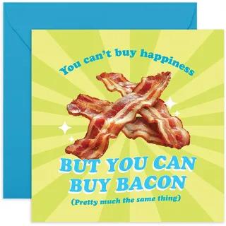 Lustige Speck-Grußkarte – "Bacon Happiness" – Witze für ihn, sie, Ehemann, Ehefrau, Freunde, Fleisch- und Speckliebhaber – Speck ist genug – mit lustigen Aufklebern