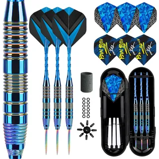 Trecynd Dartpfeile mit Metallspitzen, 3 Aluminium-Schaft, Metall-Dart-Set, professionelle Dartpfeile, Stahlspitzen-Sets + extra Dart-Flights, 3 Ersatz-Kunststoff-Schäfte, Anfänger oder