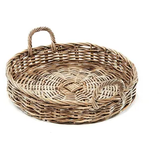Kobolo Tablett Dekotablett Serviertablett aus Rattan rund -kubu grau- | Gr.: onesize