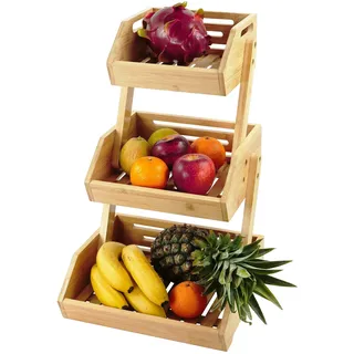 Relaxdays Obst Etagere Bambus, HxBxT: 49 x 30 x 25 cm, Korbetagere für Obst, Gemüse | (B)30 (H)49 (T)25 | Gr.: onesize
