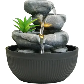 Dehner Polyresin-Zimmerbrunnen Lono, mit LED-Beleuchtung, ca. H21 cm, grau