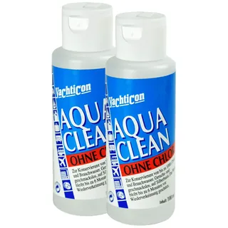 YACHTICON Aqua Clean 2 x 100 ml ohne Chlor – Trinkwasser-Konservierung für mittelgroße Wassertanks – hält bis zu 6 Monate frisch, auf Silberbasis, bewährte Formel seit 1982 – Made in Germany