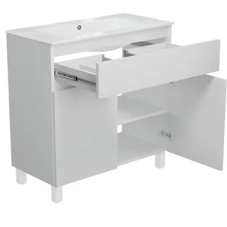 paplinskimoebel - Waschbecken mit Unterschrank 80 cm Breit Ariza Sink, Hängend oder Stehend, Waschtisch mit Unterschrank für Badezimmer, Waschbeckenunterschrank Weiß Hochglanz Front