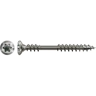 SPAX Fassadenschraube, 4,5 x 43 mm, 200 Stück, Fixiergewinde, Linsensenkkopf, T-STAR plus T20, 4CUT, Edelstahl rostfrei A2-25470004504322