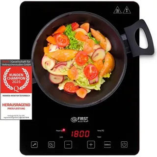 First Austria TZS First Austria Induktionskochfeld | Ultradünne Kochplatte 1er Kochfeld, 2000W Induktionskochplatte einzeln | Schwarz