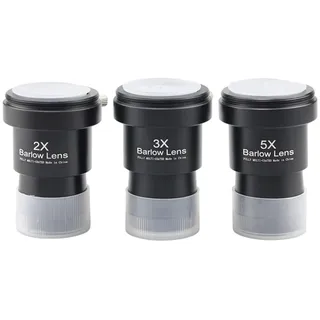 Teleskop Barlow Linsen Kit 2X-3X-5X, 1,25 Zoll Teleskop Zubehör, Vollmetall Multi Coated Breitband Grünfilm Barlow Linse für Teleskop Astronomie Okular