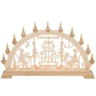 Kunstgewebe Taulin Schwibbogen Taulin Lichterbogen Motiv Pyramide, Handarbeit aus dem Erzgebirge beige