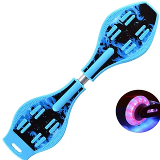 ERNAN Waveboard- Compact Lightweight Caster Board Kids/Teens. Waveboard Kinder Street Surfen Caster Torsion Skateboard Double Decks Casterboards Mit LED Leuchtrollen (Flame Blue)