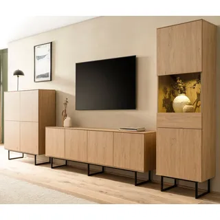 furn.design WOHNWAND Stone Eiche, 3-teilig 400 cm, Schrankwand mit Push-to-Open